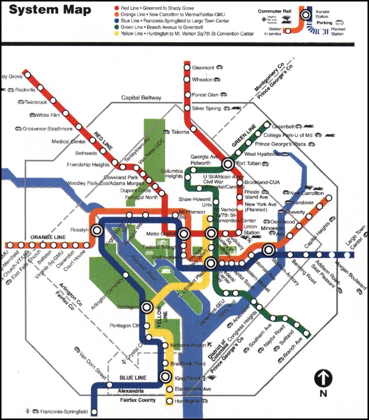 واشنگٹن ڈی سی میٹرو ٹرین کا نقشہ