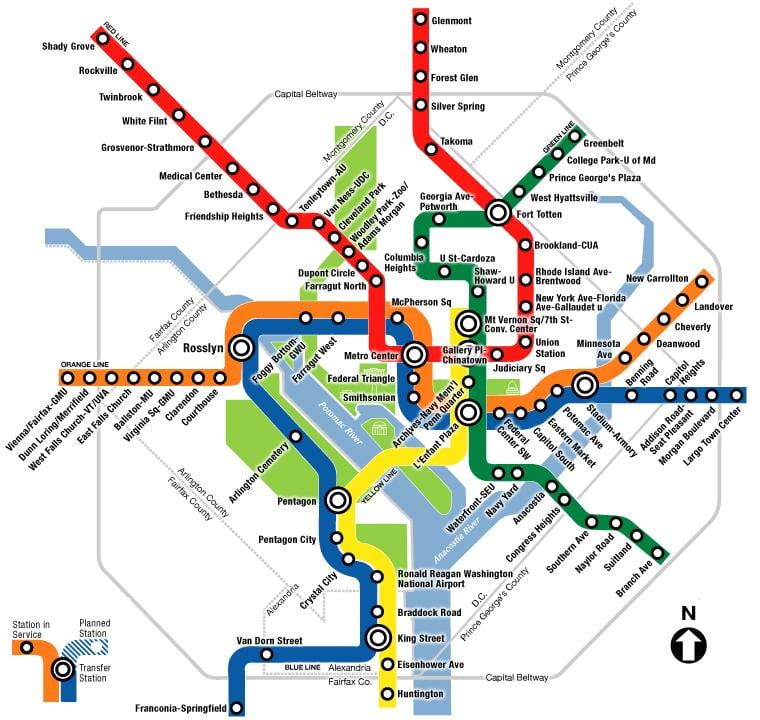 و ڈی سی میٹرو کا نقشہ