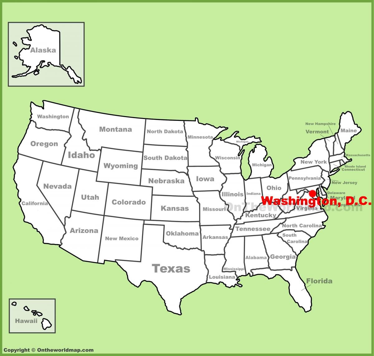 واشنگٹن ڈی سی میں واقع ریاست ہائے متحدہ امریکہ کا نقشہ
