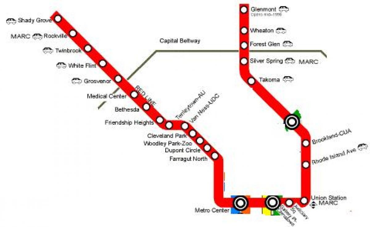 واشنگٹن ڈی سی میٹرو سرخ لائن کا نقشہ
