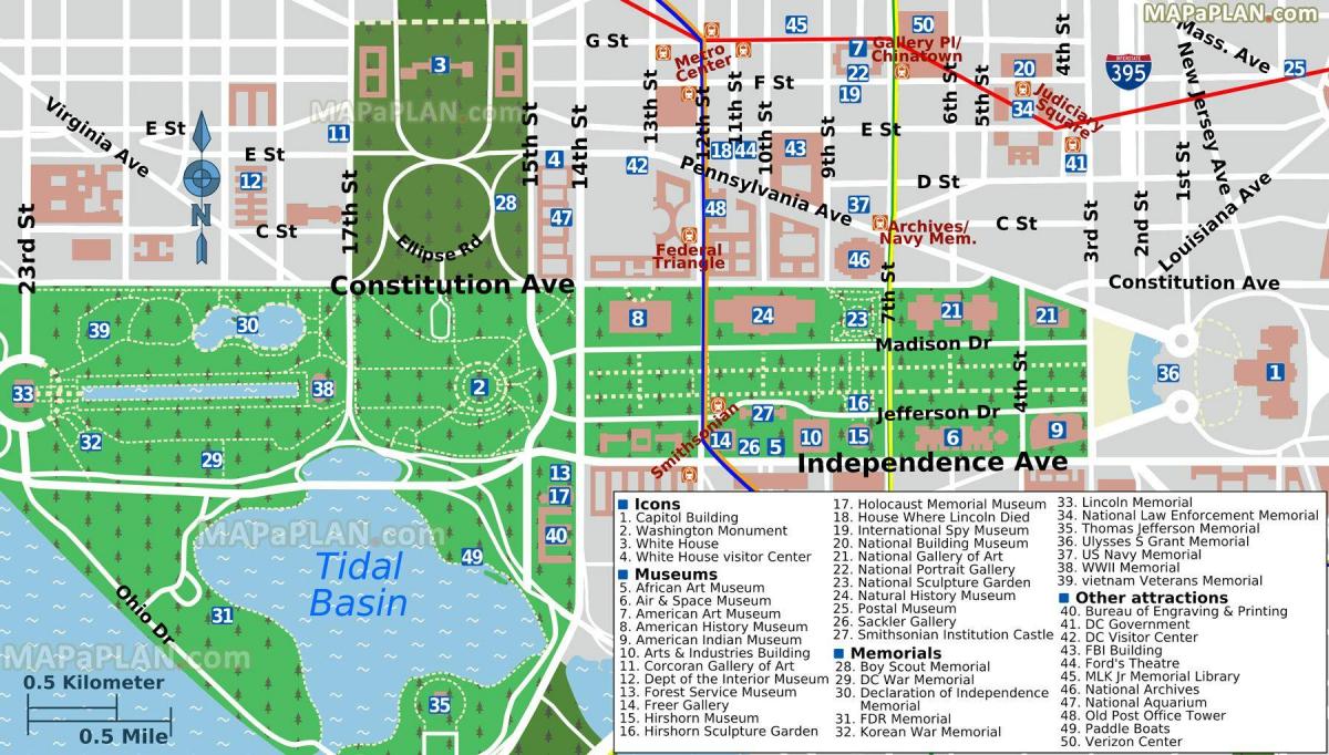 نقشہ کے واشنگٹن ڈی سی کے مال اور عجائب گھر