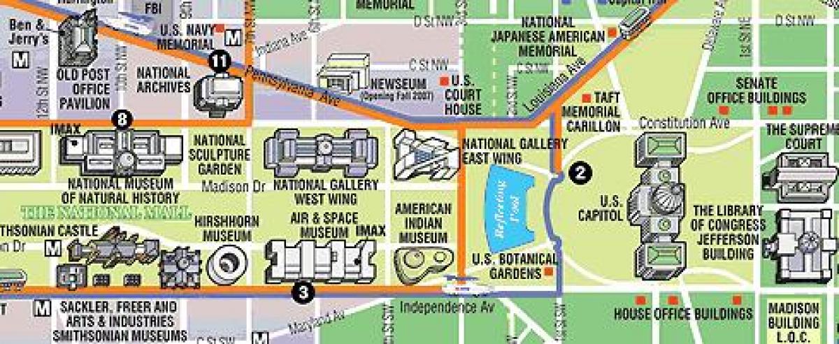 نقشہ کے واشنگٹن ڈی سی عجائب گھروں اور یادگاروں