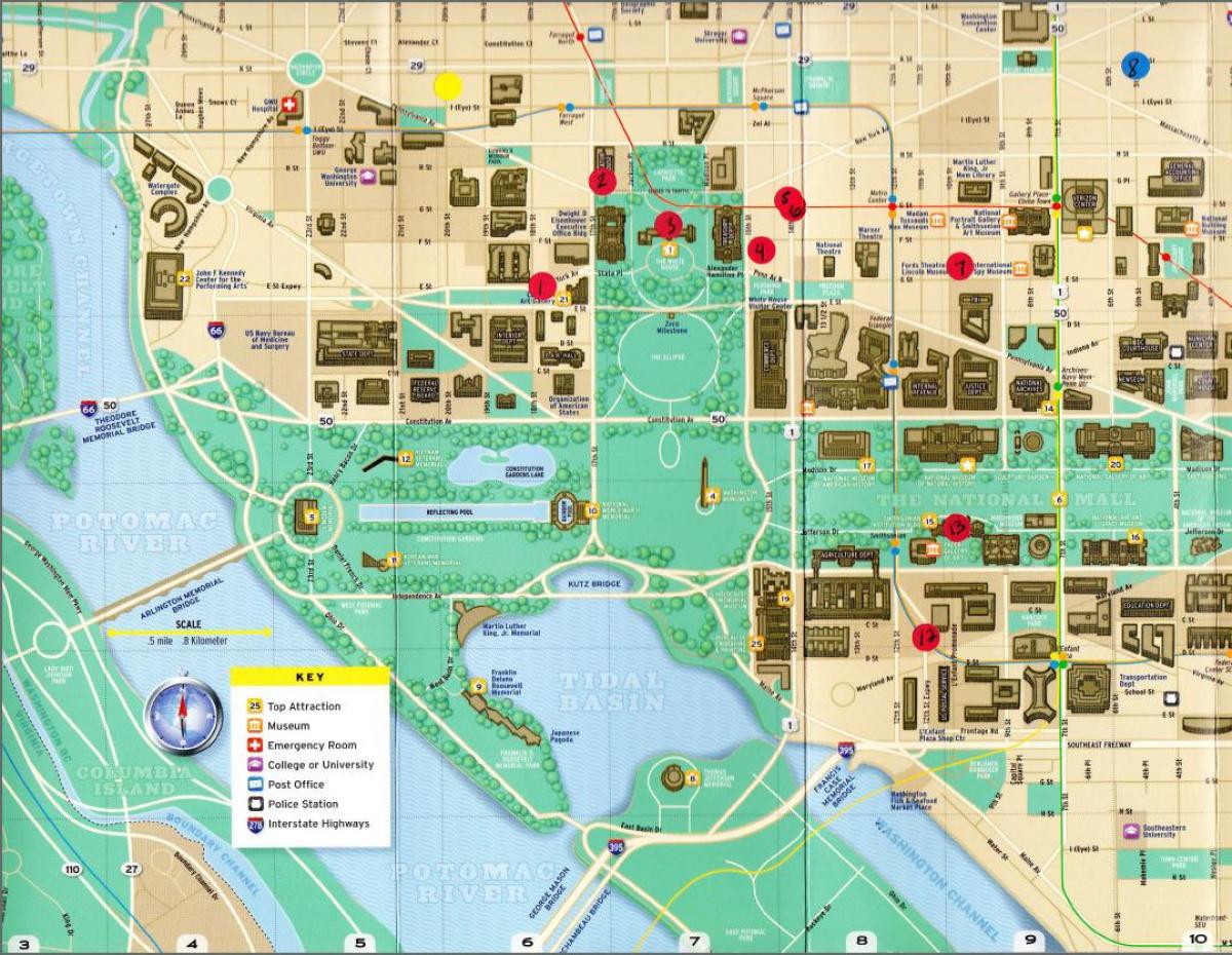 نقشہ کے ڈی سی یادگاروں اور یادگار