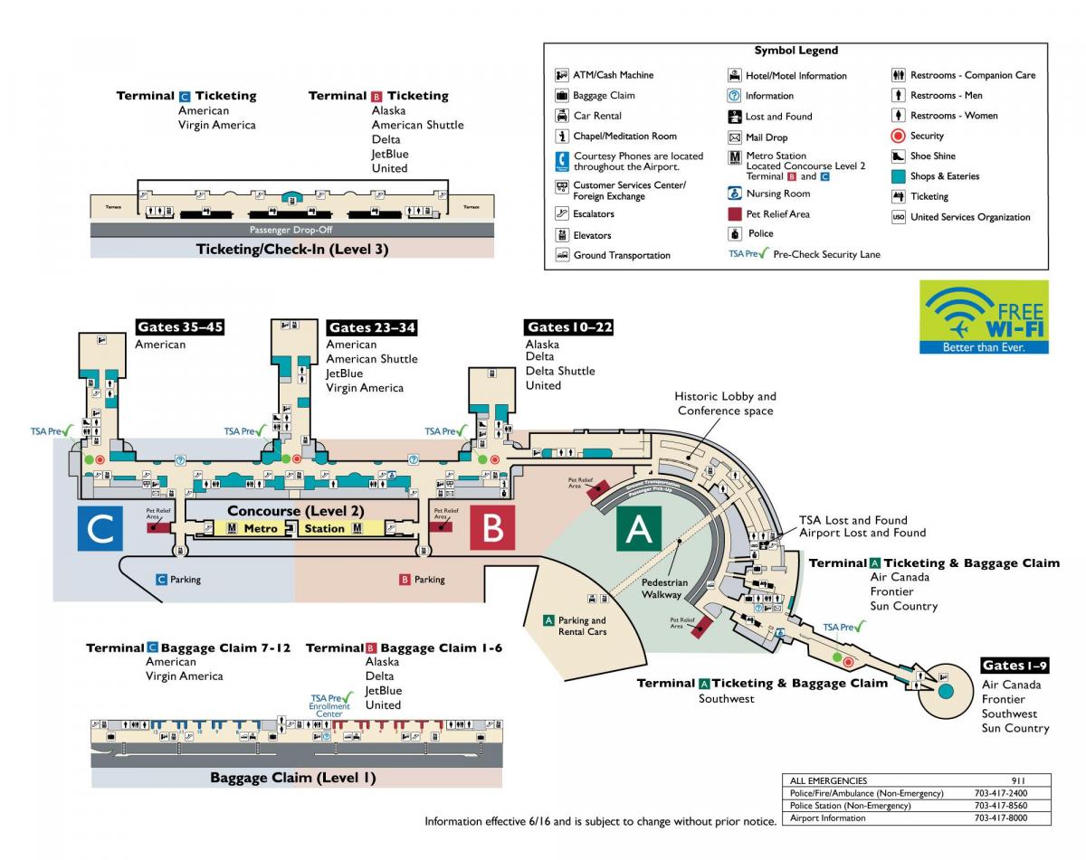 واشنگٹن ڈی سی ریگن ہوائی اڈے کا نقشہ