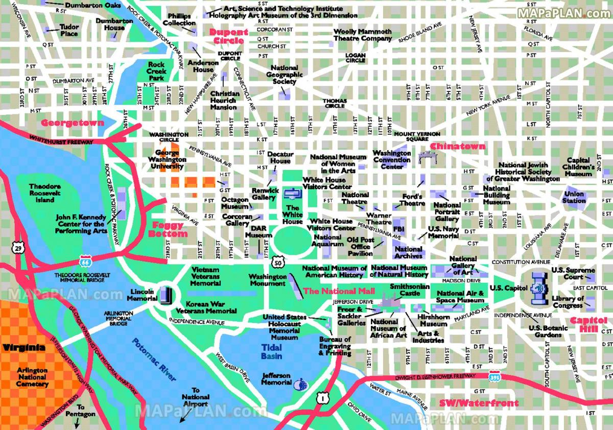 واشنگٹن ڈی سی سیاحوں کی پرکشش مقامات کے نقشے