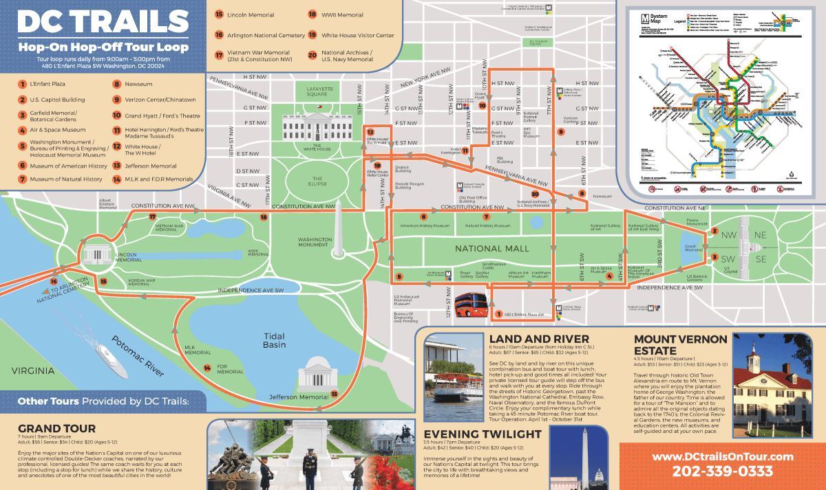 واشنگٹن ڈی سی ہاپ پر ہاپ آف بس روٹ کا نقشہ