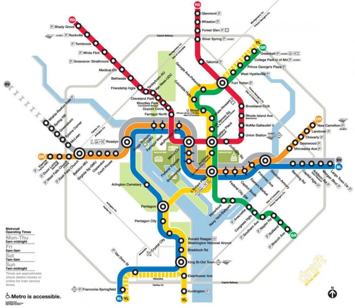 واشنگٹن ڈی سی میٹرو ریل کا نقشہ