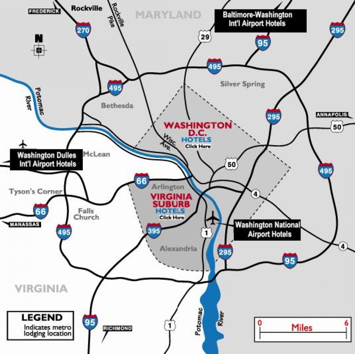 واشنگٹن ڈی سی کے علاقے کے ہوائی اڈوں کا نقشہ