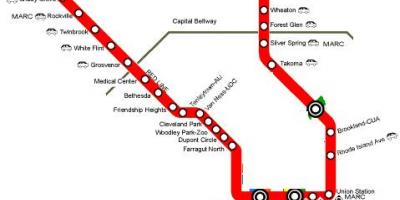 واشنگٹن ڈی سی میٹرو سرخ لائن کا نقشہ