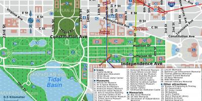 نقشہ کے واشنگٹن ڈی سی کے اہم پرکشش مقامات
